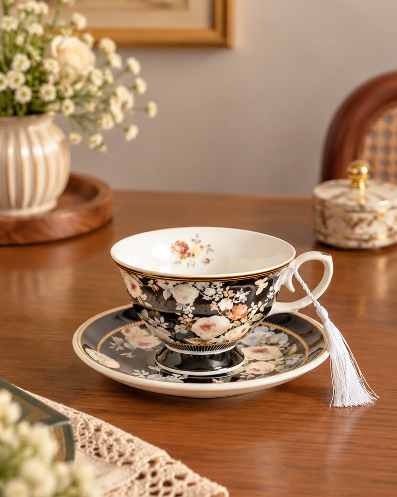 The Midnight Botanical Cup & Saucer