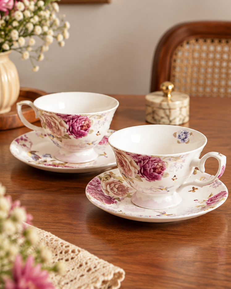 The Whispering Petals Cup & Saucer - Set of 2