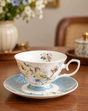 Blue Meadow Songbird Teacup & Saucer