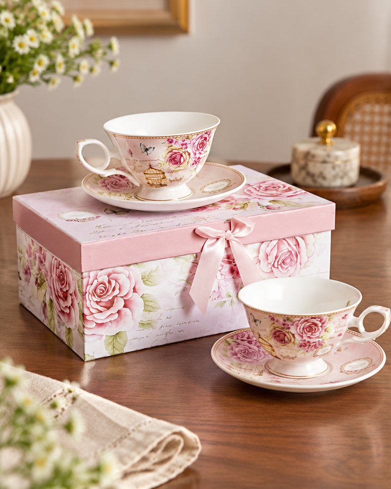 Enchanted Rosette Teacup & Saucer - Set of 2