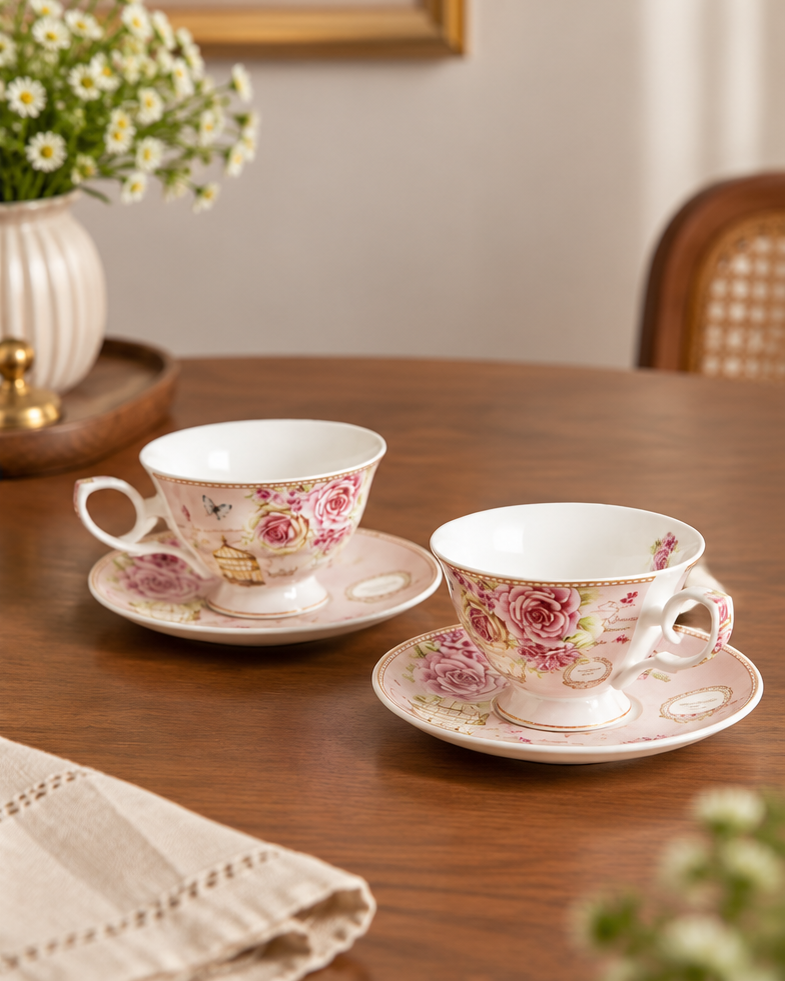 Enchanted Rosette Teacup & Saucer - Set of 2