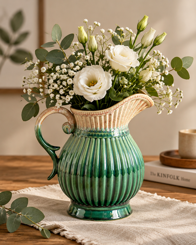The Verdant Fluted Pitcher Vase