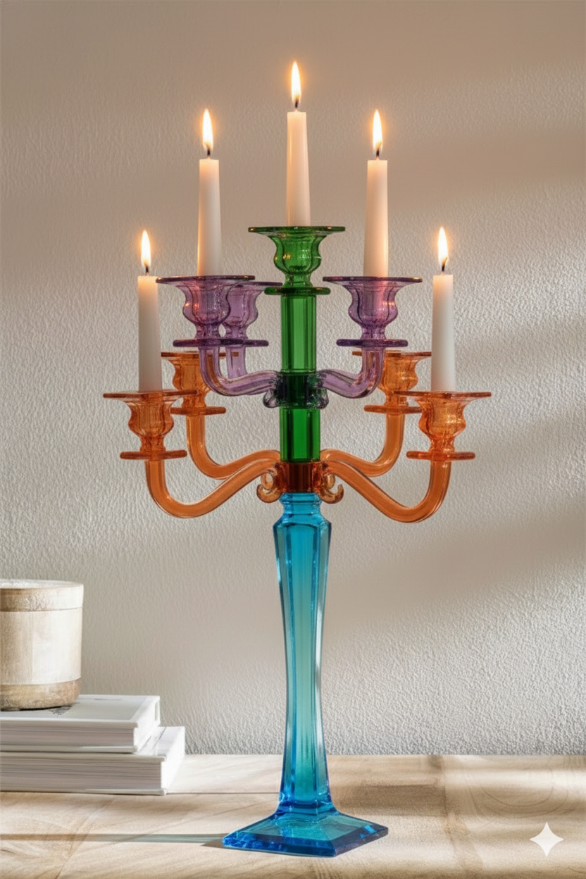 Prism Glow Multicolor Crystal Candle Stand 