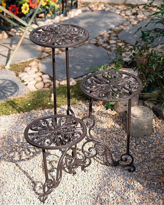 Cast Iron Flower Pot Accent Table 