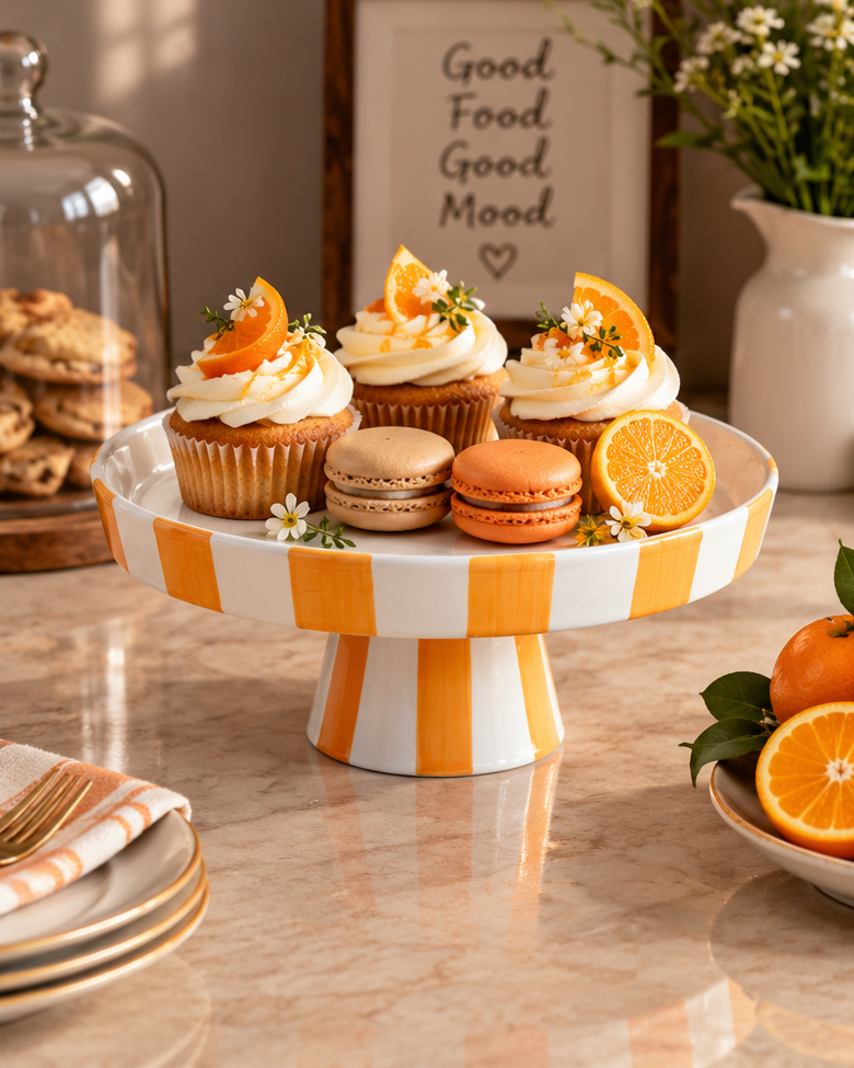 The Cabana Stripe Pedestal Cake Stand - Orange
