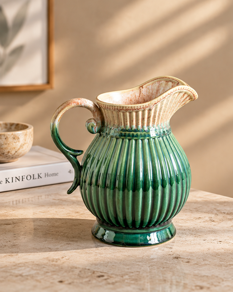 The Verdant Fluted Pitcher Vase