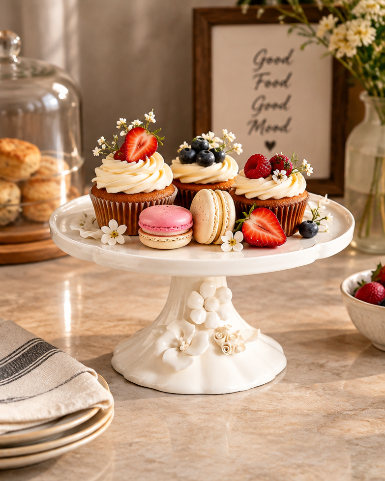 The Rococo Rose Porcelain Pedestal Cake Stand