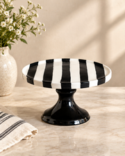 The Cabana Stripe Pedestal Cake Stand - Black
