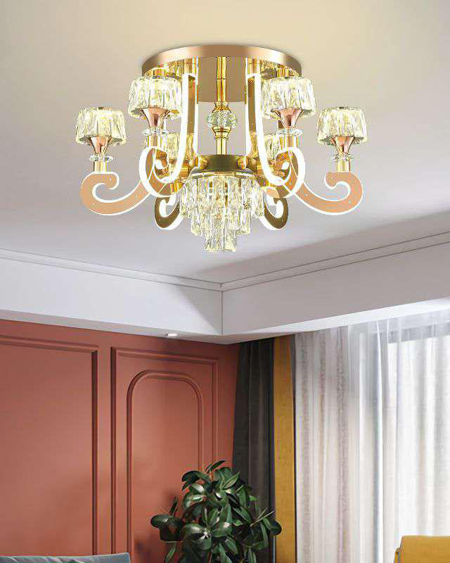 Golden Crystal Elegance Celing Mount Chandelier 