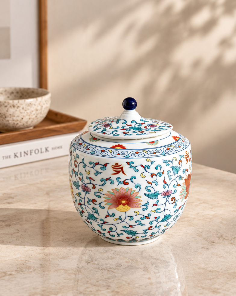 Auspicious Lotus Polychrome Kitchen Canister