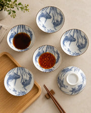 Blue Fish & Bamboo Dip Bowl - Set Of 6