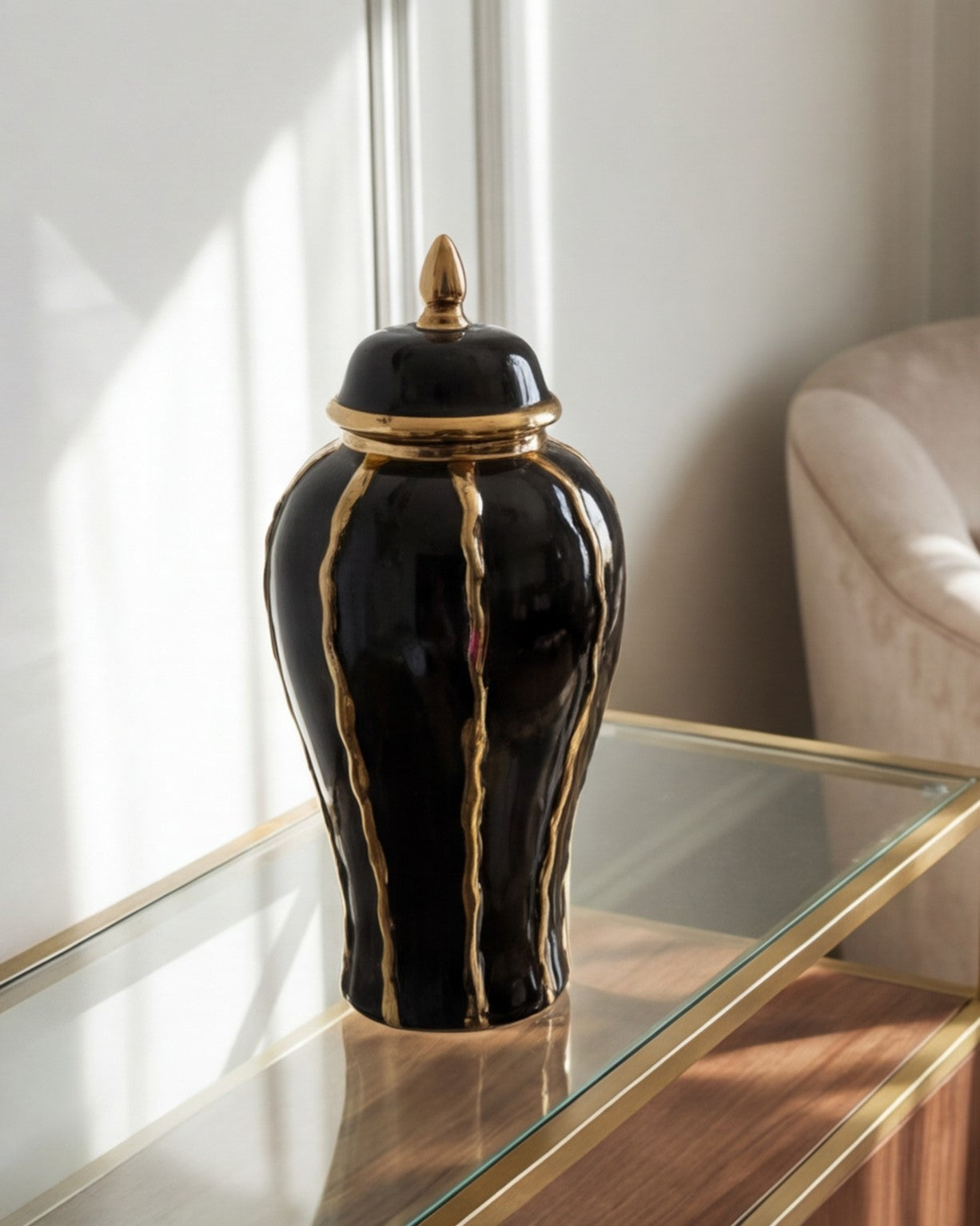 Royal Golden Ribbed Temple Jar - Large 