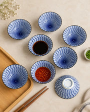 Blue & White Wavy Pattern Dip Bowl - Set Of 8