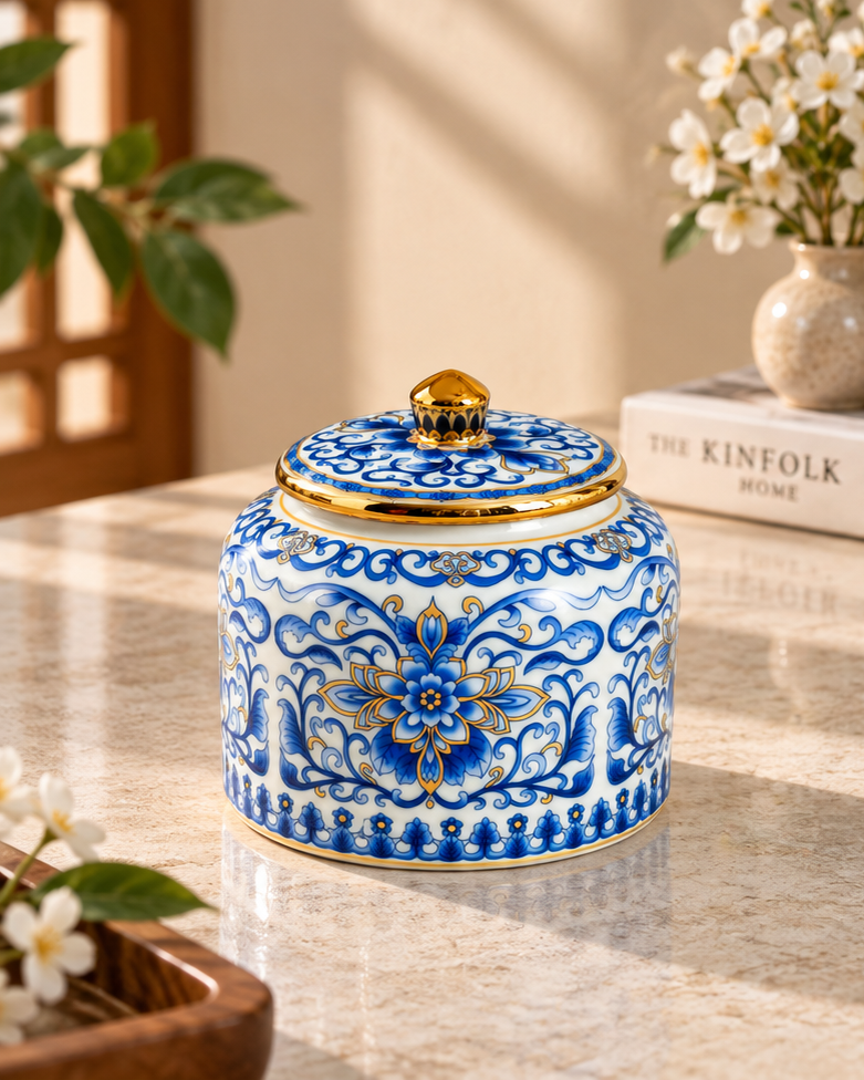 The Gilded Sapphire Scrollwork Kitchen Canister