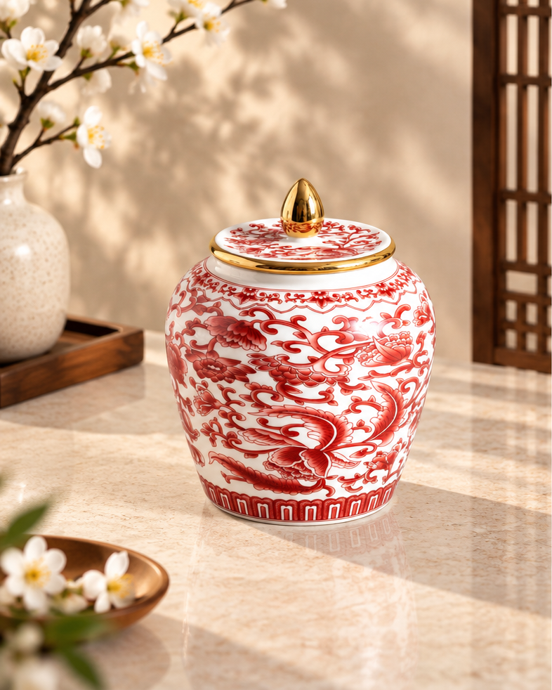 Crimson Gilded Kitchen Canister - Red