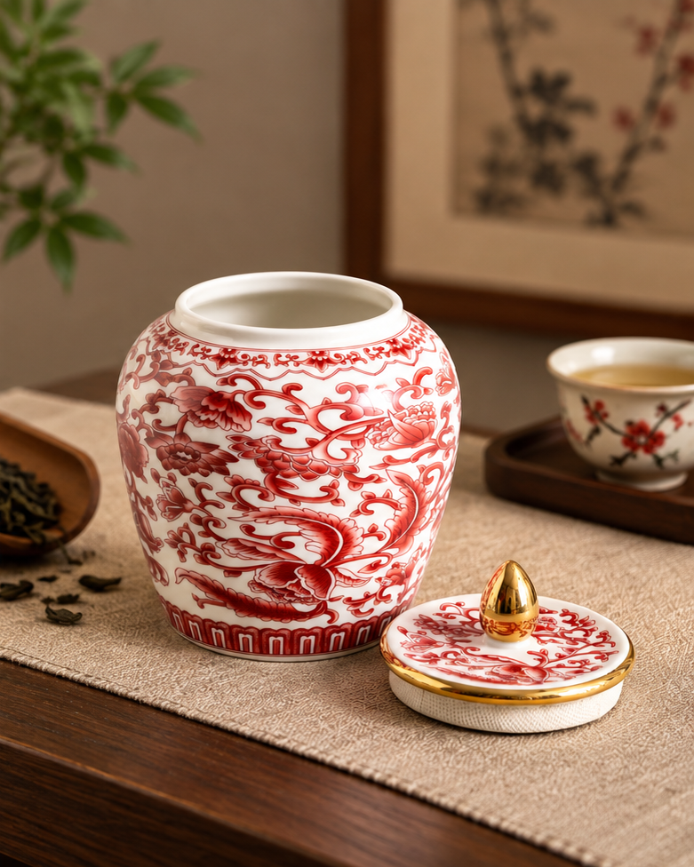Crimson Gilded Kitchen Canister - Red