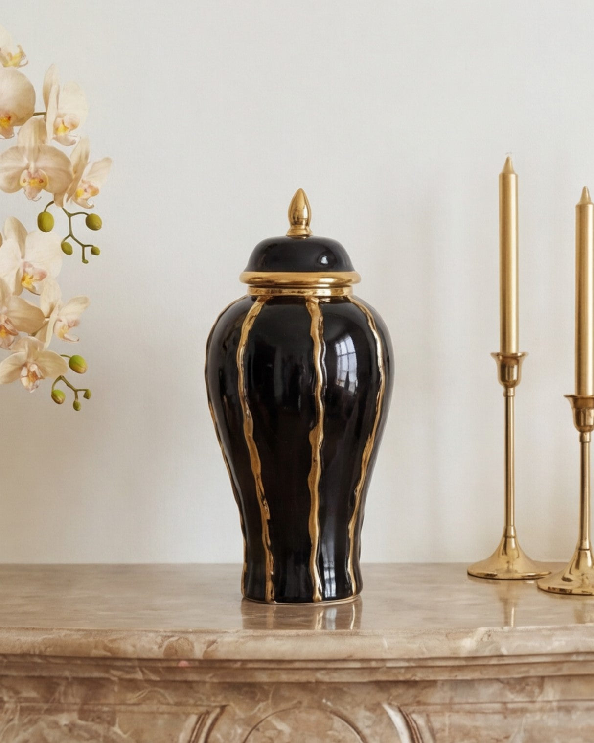 Royal Golden Ribbed Temple Jar - Small 