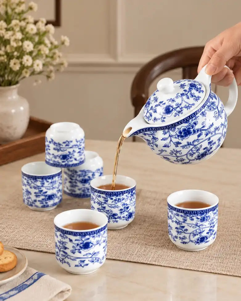 Blue Heritage Floral Tea Set - 7 Pieces Tea Set