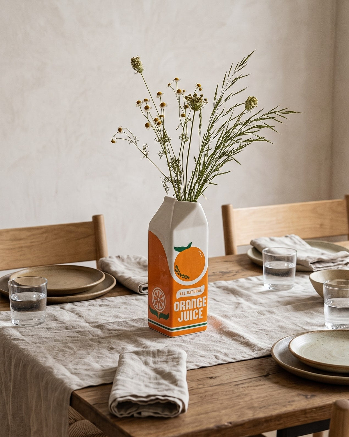 All Natural Orange Juice Ceramic Carton Vase