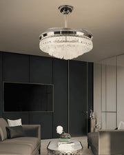 Luxe Crystal Retractable Ceiling Fan + Chandelier Light (with Remote Control)