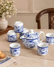 Blue Heritage Floral Tea Set - 7 Pieces Tea Set