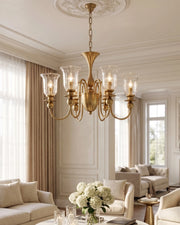 Colonial Bell Glass Shade Chandelier - 6 Light