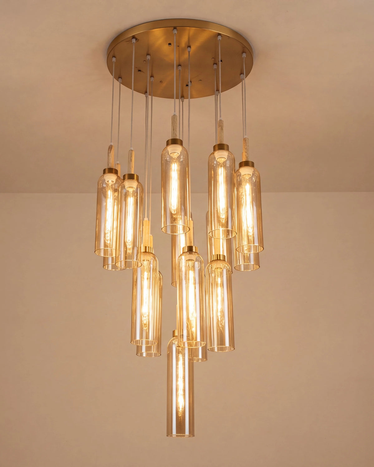Tiered Tube Chandelier - Amber -10 Lights