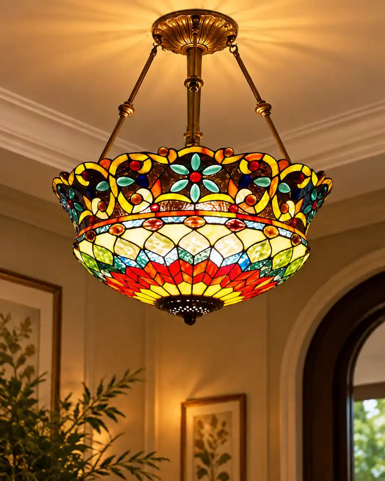 Majestic Floral Mosaic Tiffany Chandelier
