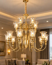 Colonial Bell Glass Shade Chandelier - 12 Light