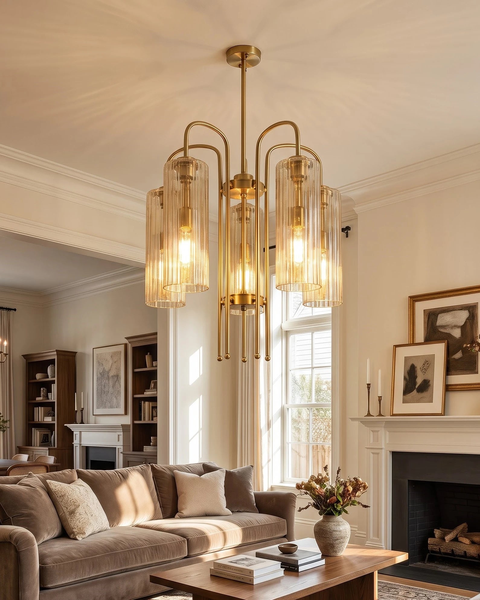 Ribbed Glass Chandelier 