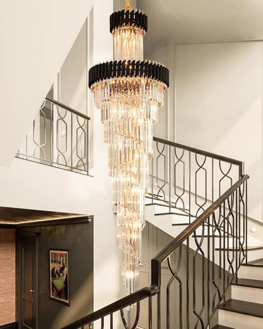 Geminus Long Crystal Chandelier - Black - The Decor Kart