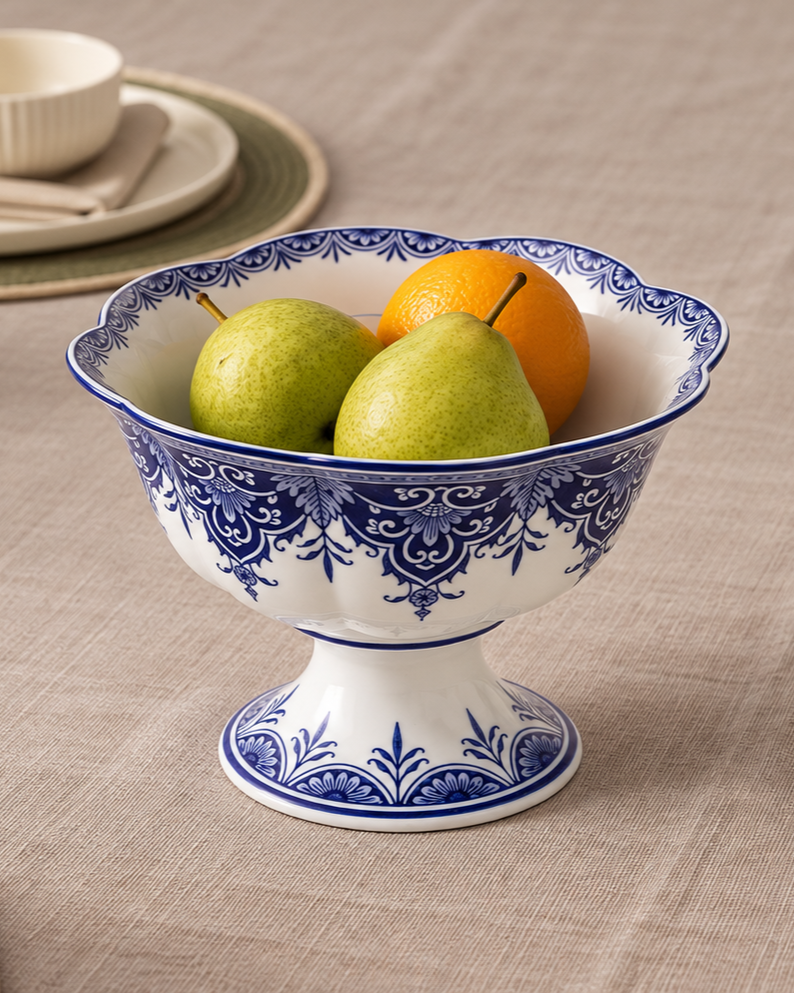 Ornate Floral Pedestal Fruit Bowl