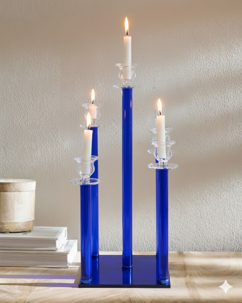 Sapphire Elegance Crystal Candle Stand 