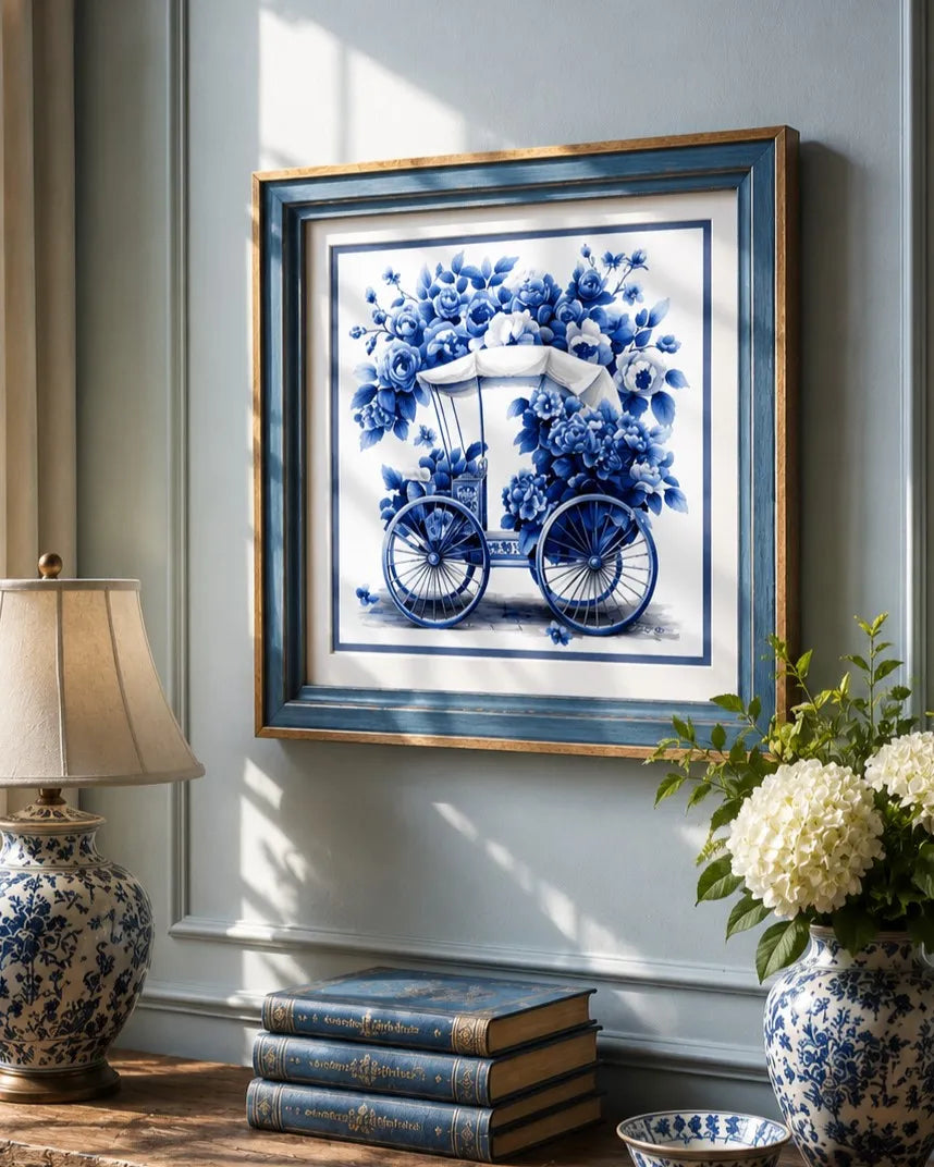 Blue & White Framed Wall art - 12"x12" 