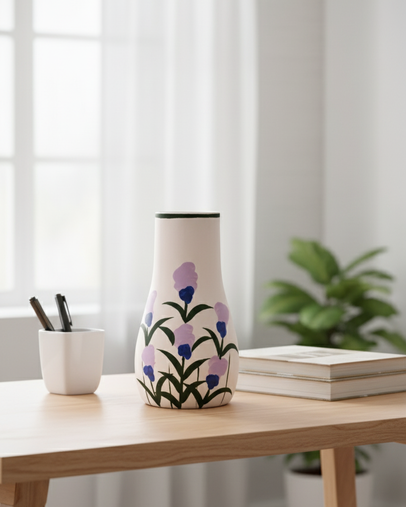 Lavender Bloom Hand Painted Flower Vase 