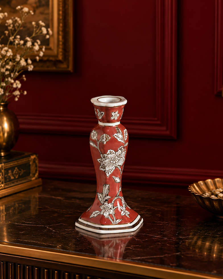 Floral Elegance Tapered Candle Stand - Red