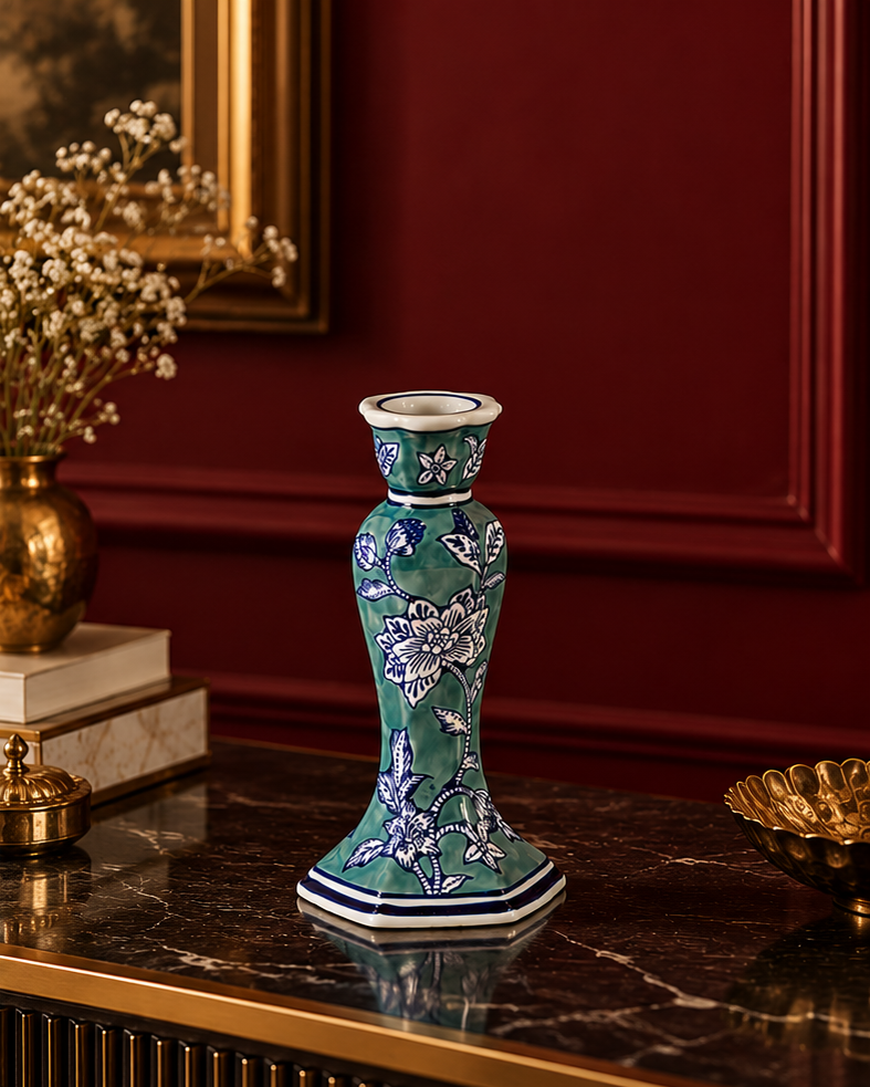 Floral Elegance Tapered Candle Stand - Green