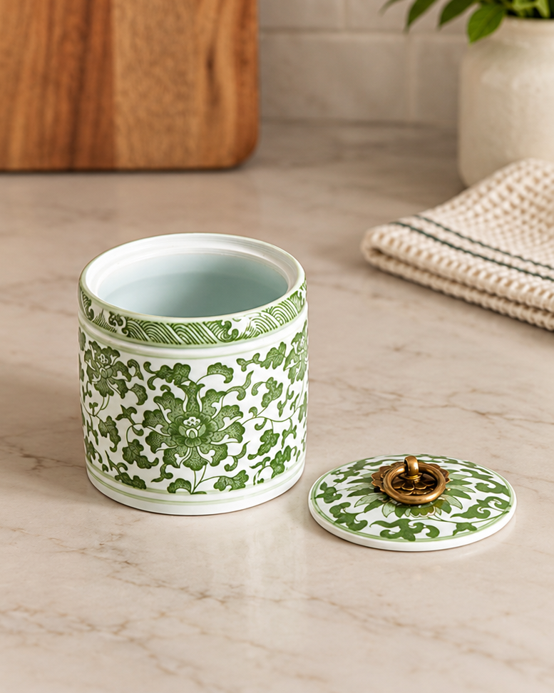 Sage Green Chinoiserie Storage Jar