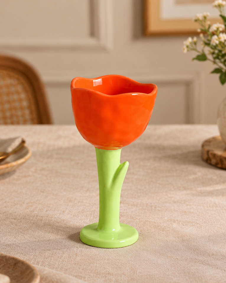 Sunny Tulip Ceramic Dessert Bowl - Red