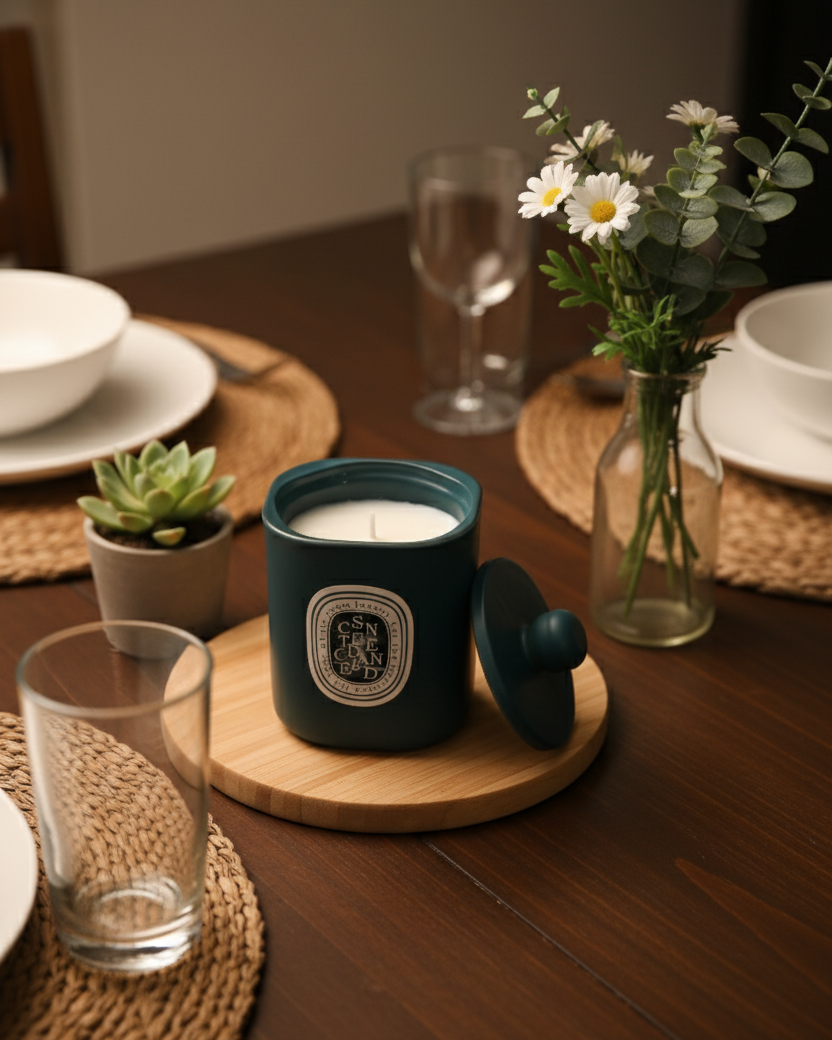 Velour Flame Aroma Candle - Green