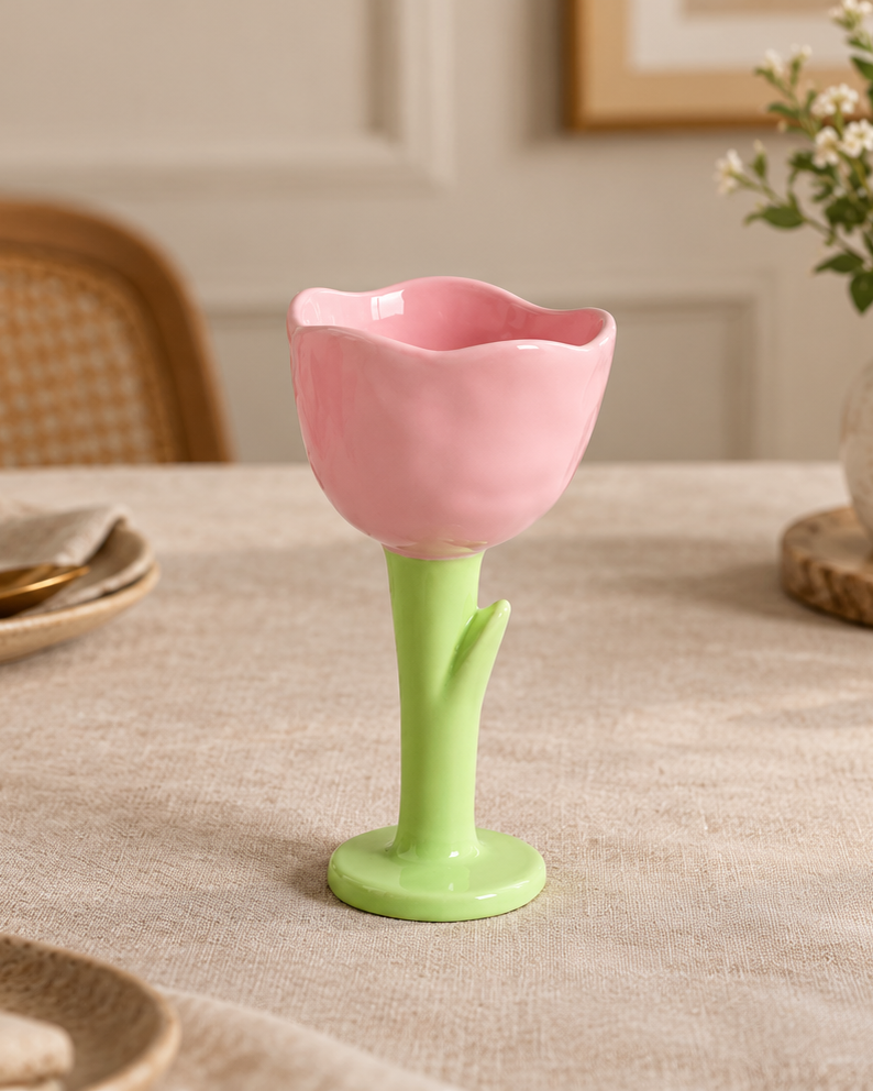 Sunny Tulip Ceramic Dessert Bowl - Pink