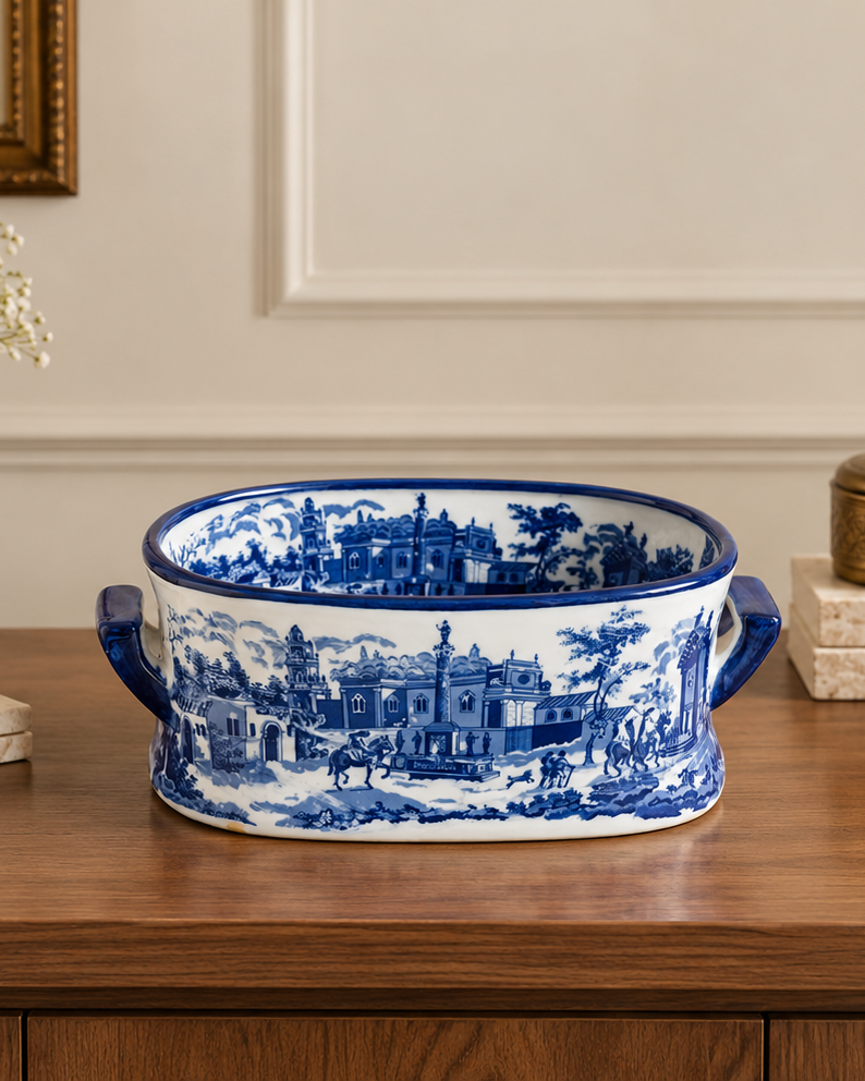 The Estate Blue & White Hand-Painted Planter - Medium