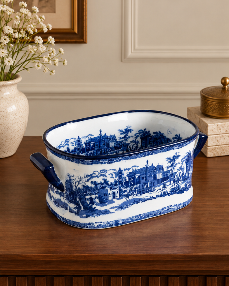 The Estate Blue & White Hand-Painted Planter - Large