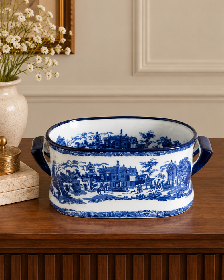 The Estate Blue & White Hand-Painted Planter - Large