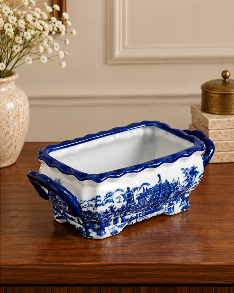 The Estate Blue & White Hand-Painted Planter - Small