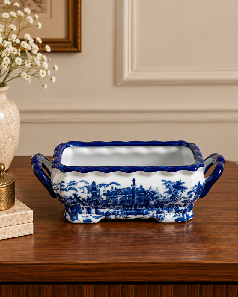 The Estate Blue & White Hand-Painted Planter - Small