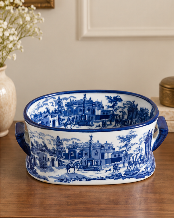 The Estate Blue & White Hand-Painted Planter - Medium