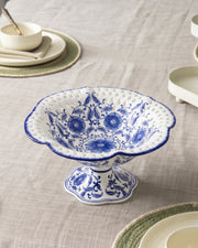 Blossom Pierced Blue & White Hand-Painted Footed Bowl - Small