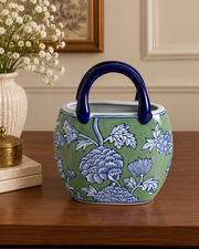 Floral Heritage Handled Vase - Green