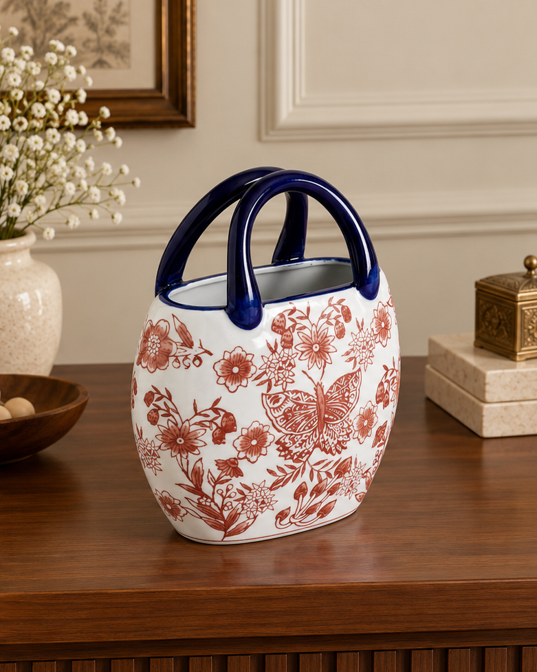 Floral Heritage Handled Vase - Red